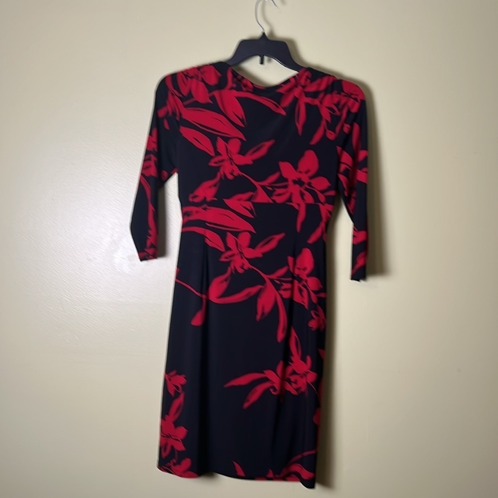 Ralph Lauren Black and Red mob wife,career Sheath Dress V-Neck 3/4 Sleeve - Picture 5 of 5